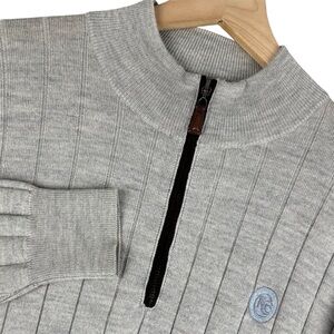 Peter Millar Flex Sweater Mens Medium Gray Merino Wool Mock Neck 1/4 Zip